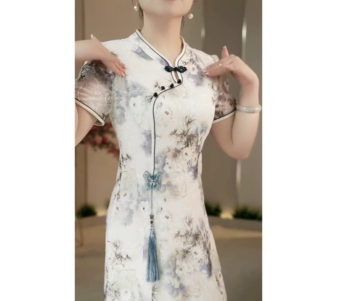 1262新款精品改良气质连衣裙妈妈装显瘦连衣裙时尚遮肉国风