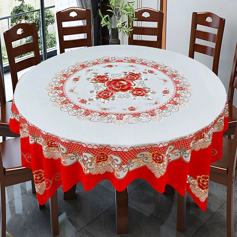 新款中国风大圆桌布防水防油免洗正方形桌布新中式家用酒店餐桌布