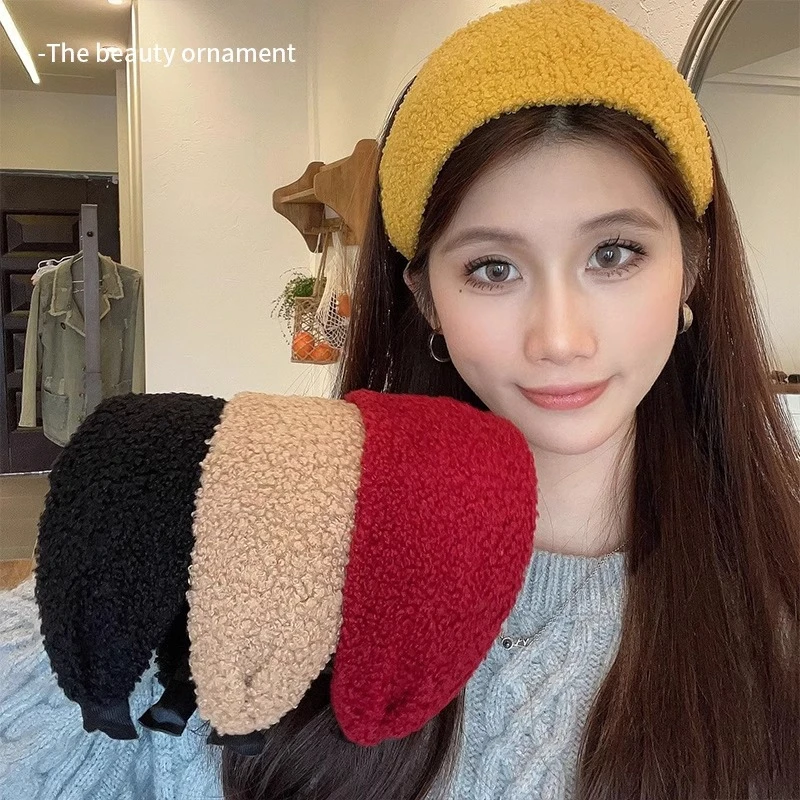 百搭宽边羊羔毛发箍女高颅顶发带洗脸压碎发卡不卡头头箍发饰