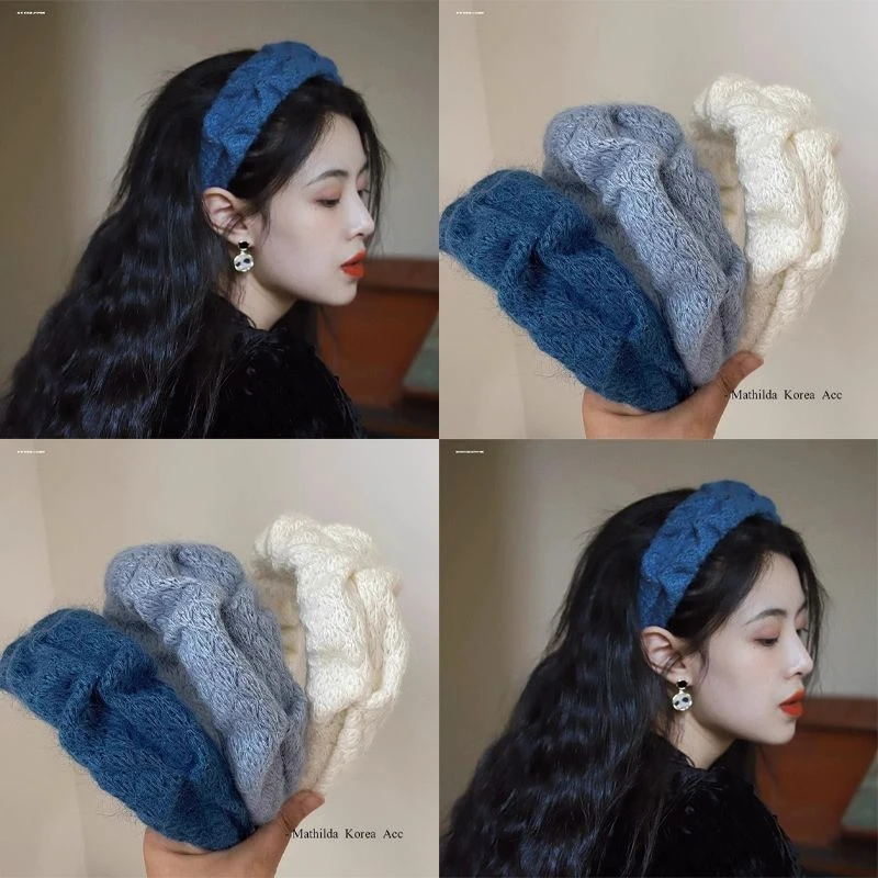 克莱因蓝毛线发箍高颅顶褶皱女宽边头箍2025年新款高级感洗脸发卡