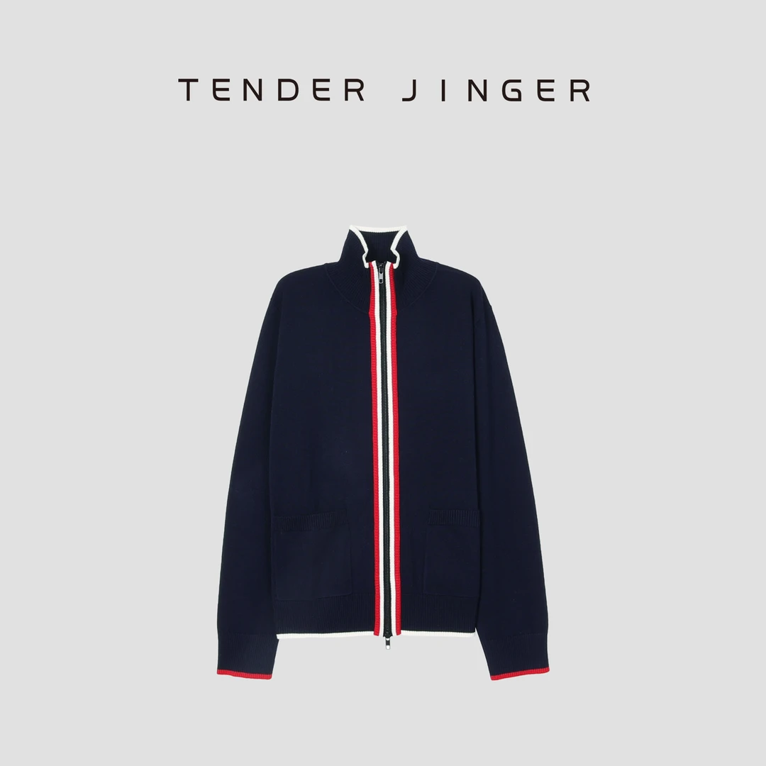 Tender Jinger【专柜】撞色双拉链长袖高领羊毛开衫T43BBS77930