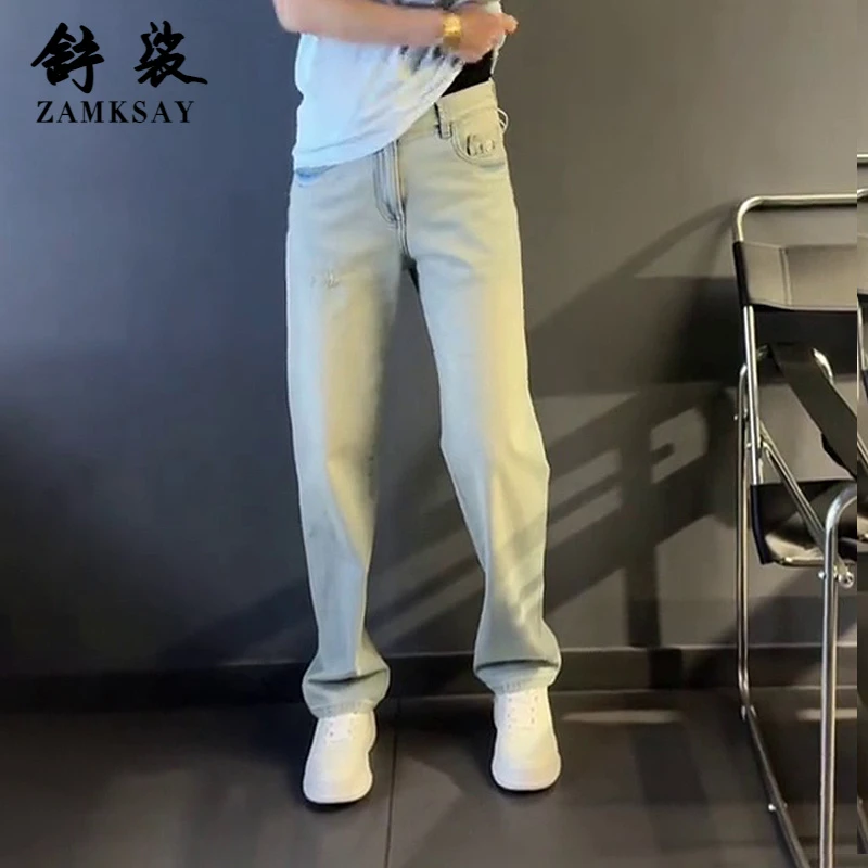 轻奢男装春秋潮牌男士牛仔裤时尚新款蓝色复古显瘦痞帅直筒休闲裤