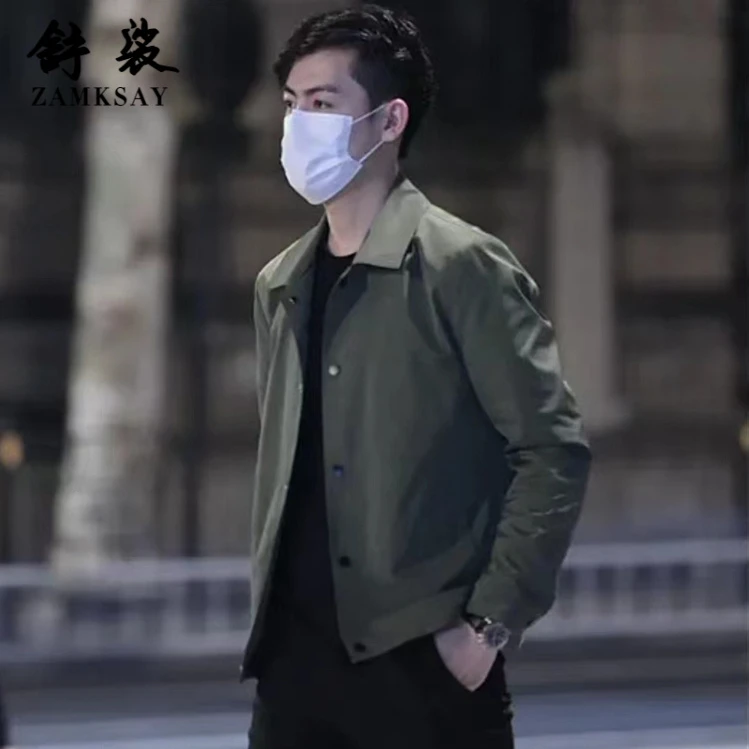 春秋新款男士夹克外套潮流韩版青年修身帅气休闲纯色翻领百搭上衣