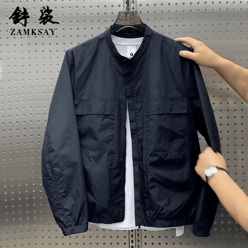 日系简约亨利领工装夹克男士秋季宽松上衣百搭棒球领休闲男外套潮