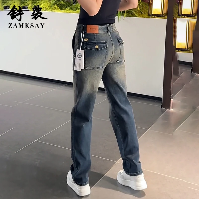 秋冬加绒轻奢男装潮牌男士牛仔裤直筒设计感时尚高级感休闲长裤男