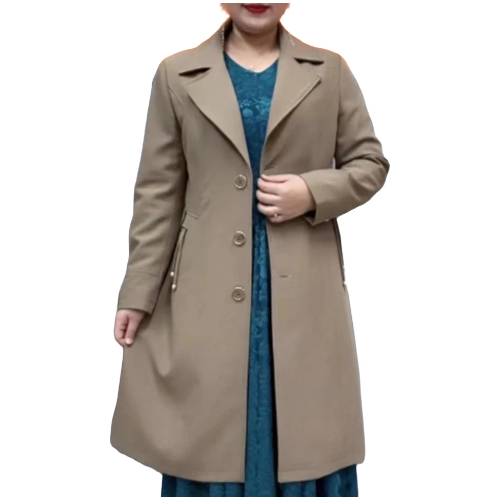 新款时尚洋气西服领收腰中长款风衣