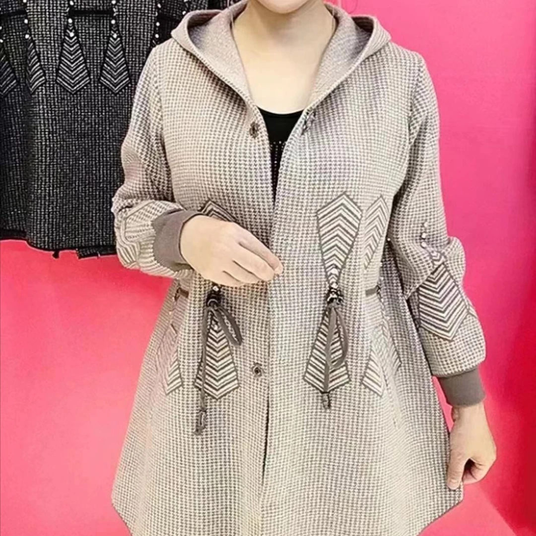 秋冬新款洋气显瘦中长款双面绒帽款大衣