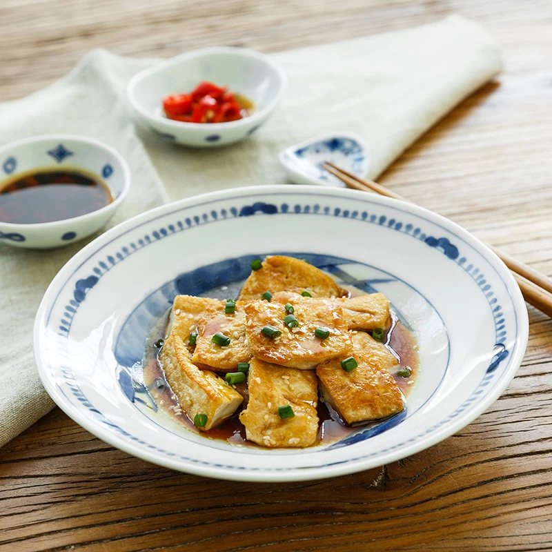 日本进口蓝凛堂家用陶瓷菜盘餐具汤盘三口之家餐盘椭圆深盘19.5cm