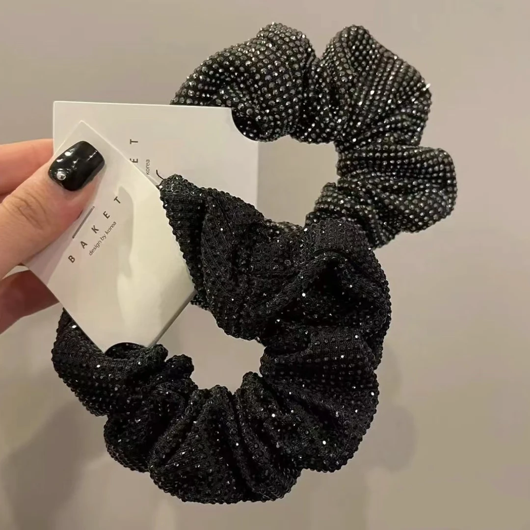 韩国东大门代购时尚头绳高级感洋气高档款满钻大肠发圈轻奢黑色