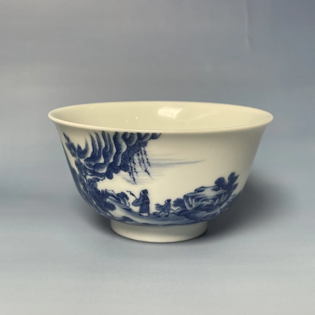 清晚期 青花携琴访友茶园