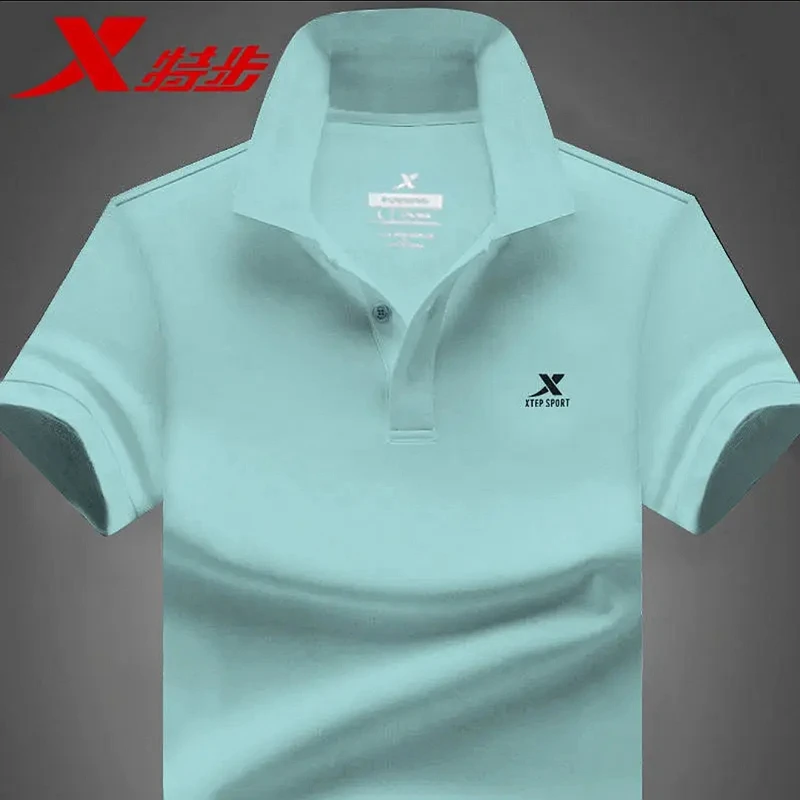 特步短袖T恤男2025正品半袖t翻领冰丝透气polo衫男士休闲运动上衣