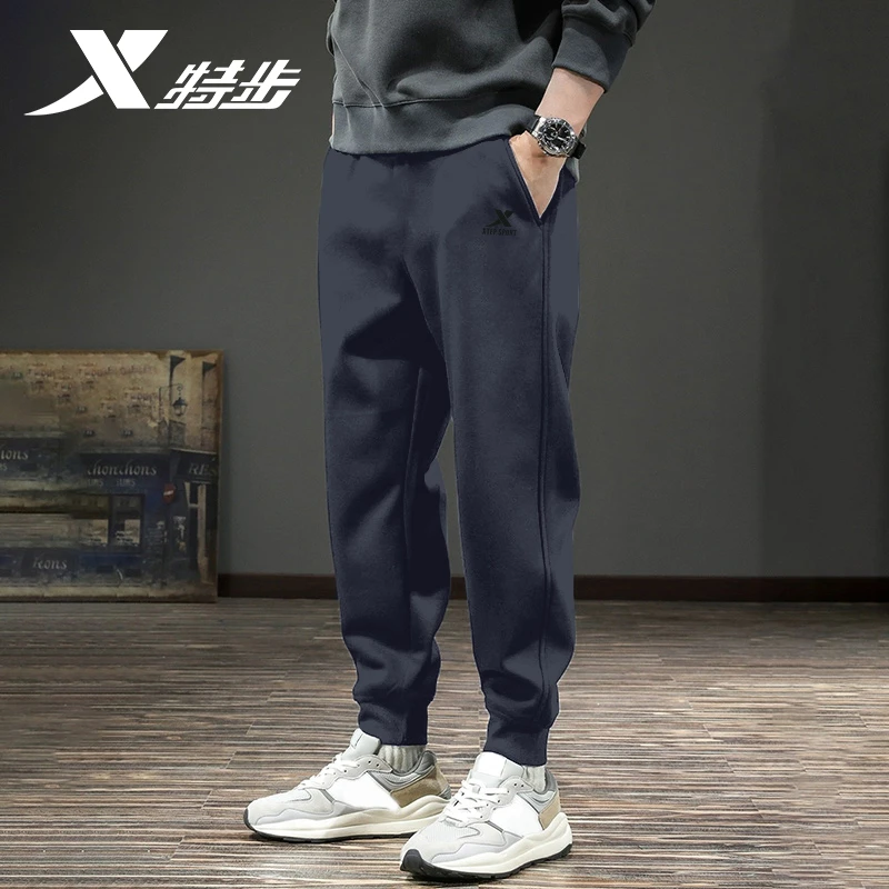 特步运动裤男士休闲灰色秋冬百搭透气宽松卫裤时尚大码束脚长裤子