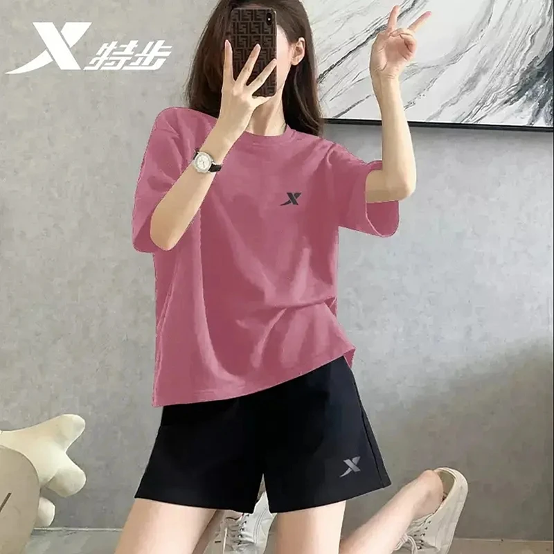 特步短袖套装女夏季新款宽松透气短裤速干运动服女跑步健身两件套