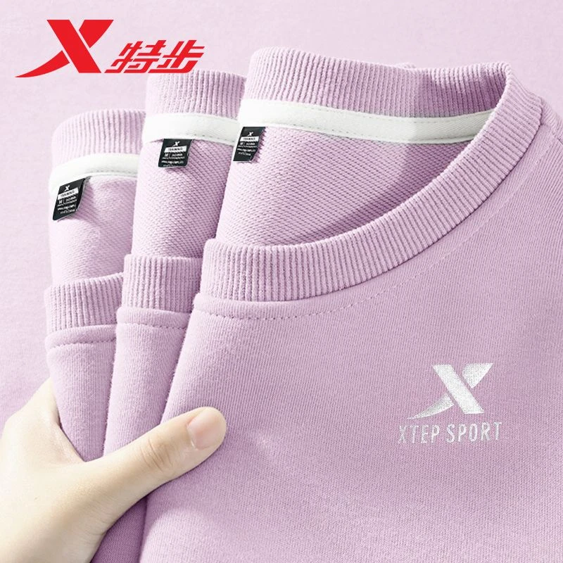 特步圆领卫衣女秋季新款长袖套头衫运动衣上衣跑步休闲正品运动服