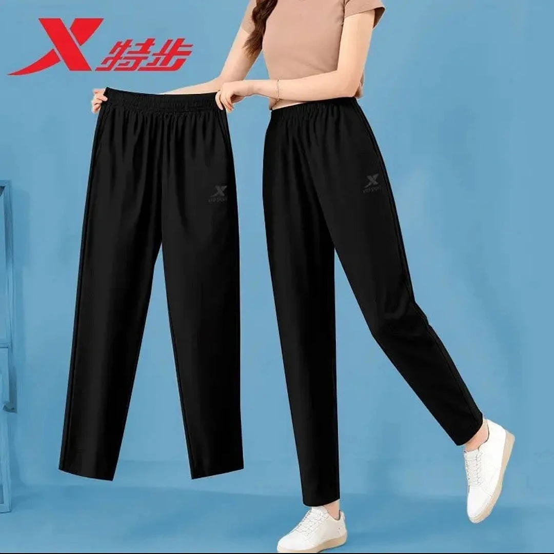 特步运动裤女夏季官方正品薄款冰丝速干健身房跑步宽松大码直筒裤