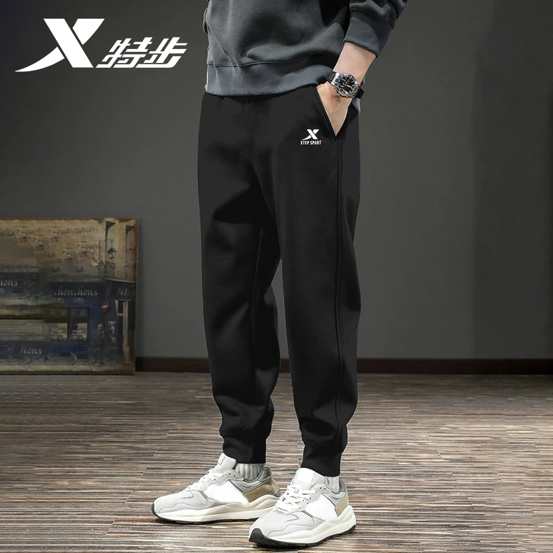 特步运动裤男2025冬季官方正品针织长裤休闲跑步裤子男士小脚卫裤