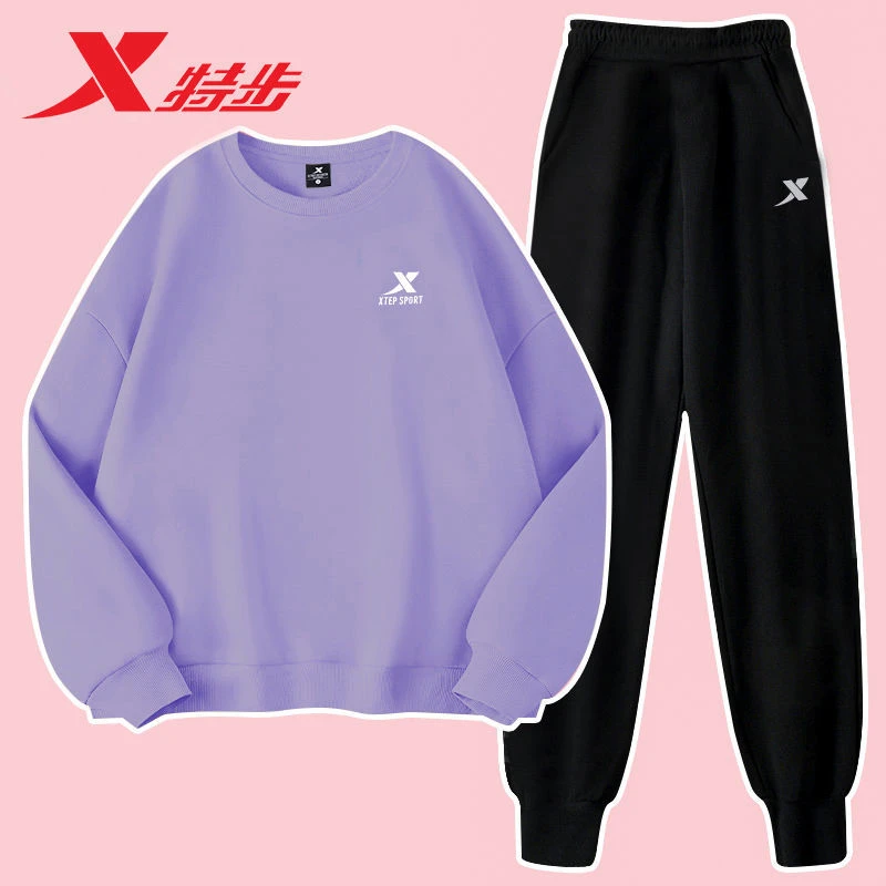 特步运动服套装女正品秋季新款卫衣长裤两件套柔软休闲跑步服女生