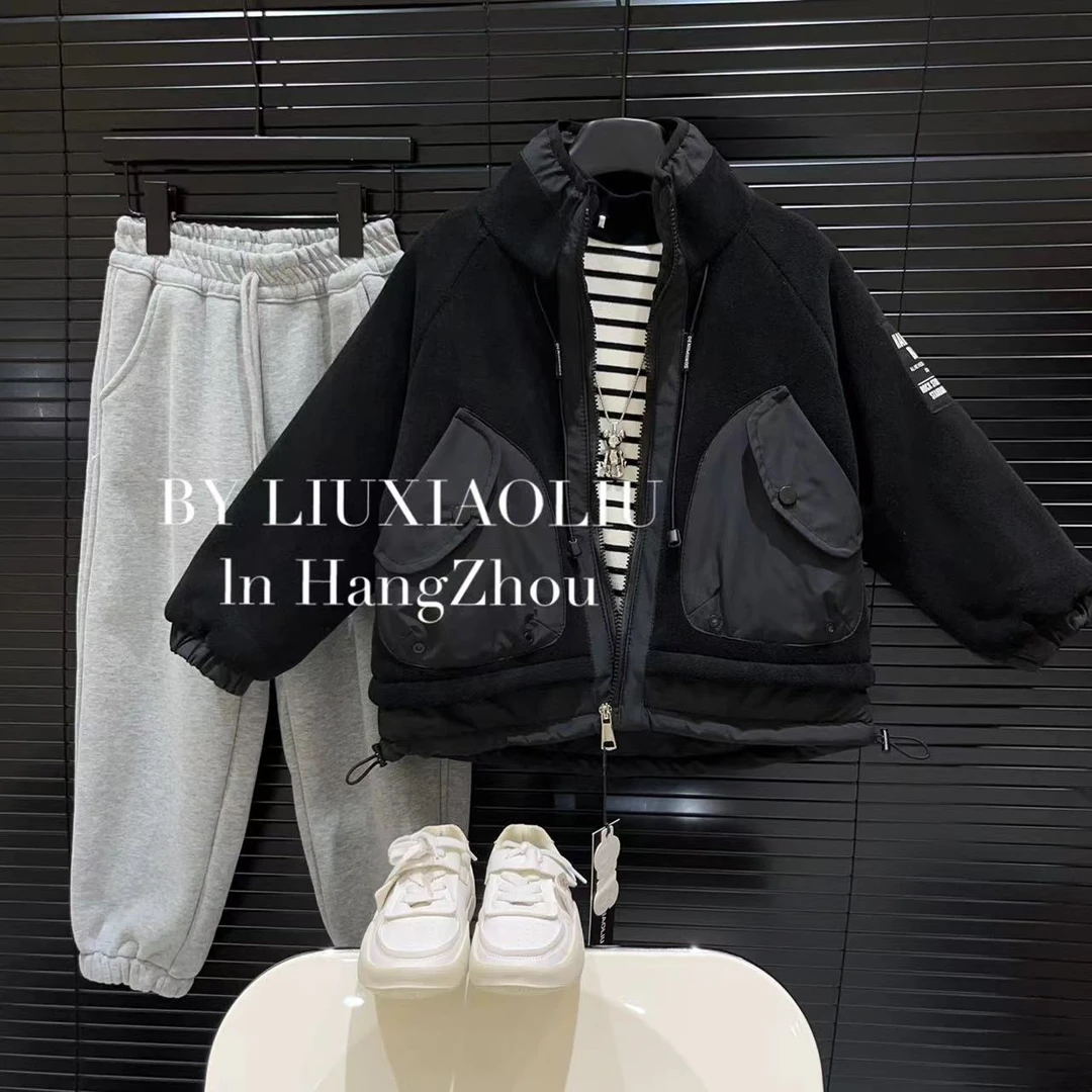 BY LIUXIAOLIU【冬日Club】韩版高货时尚冬季儿童毛毛拼色外套6891