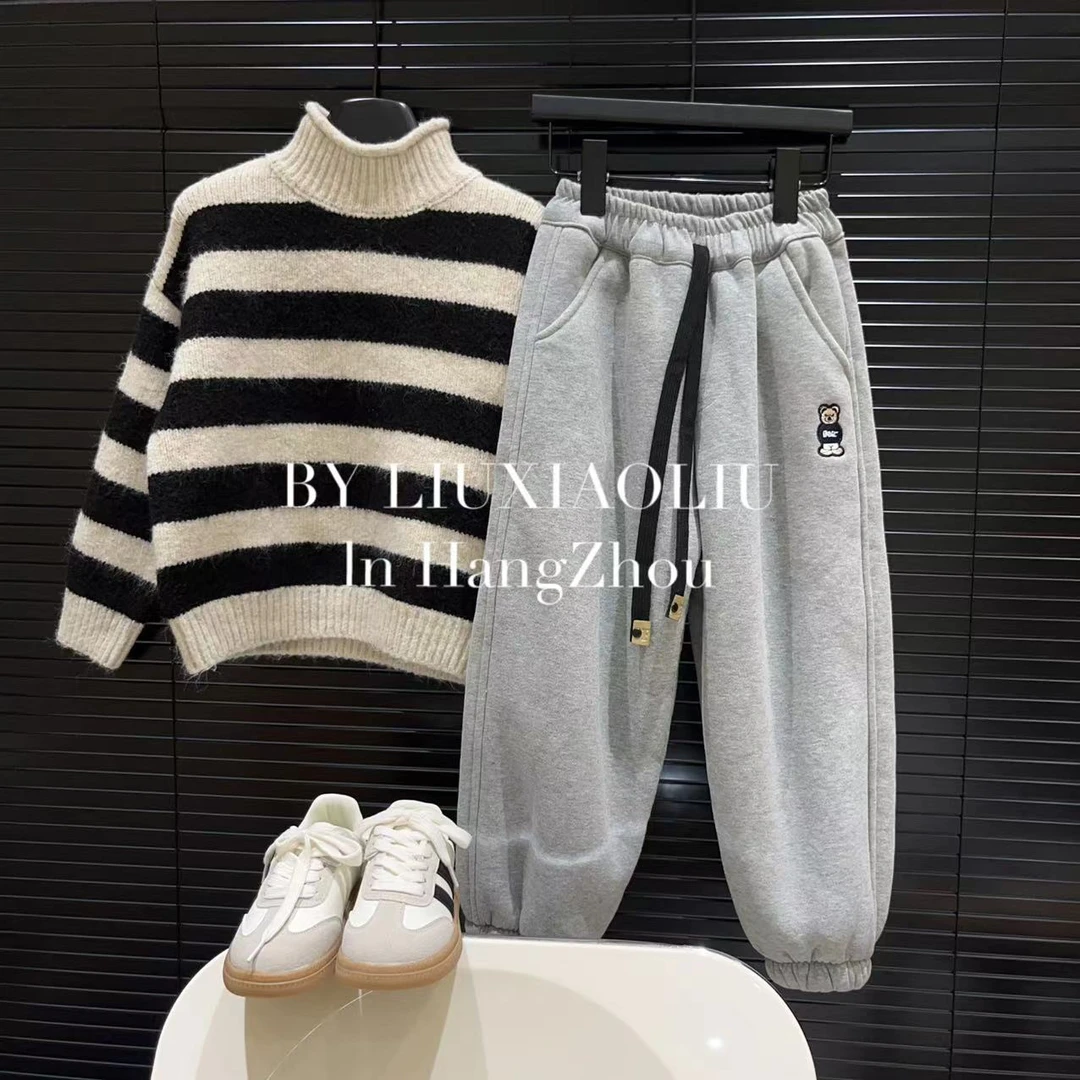 BY LIUXIAOLIU【小熊奇迹】韩版秋冬季儿童加绒卫裤9054