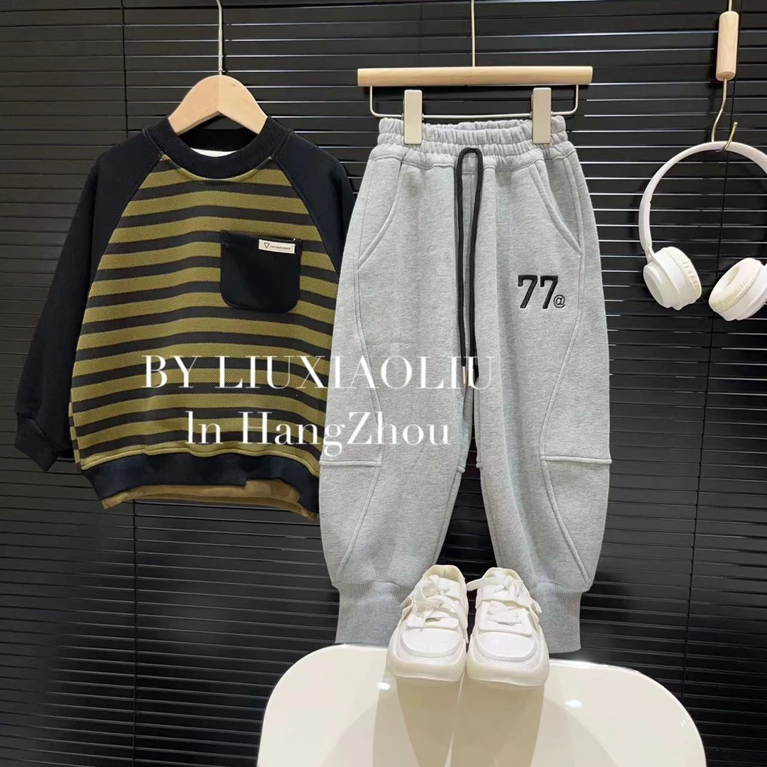BY LIUXIAOLIU【休闲77】韩版潮流秋冬季儿童加绒休闲卫裤6786