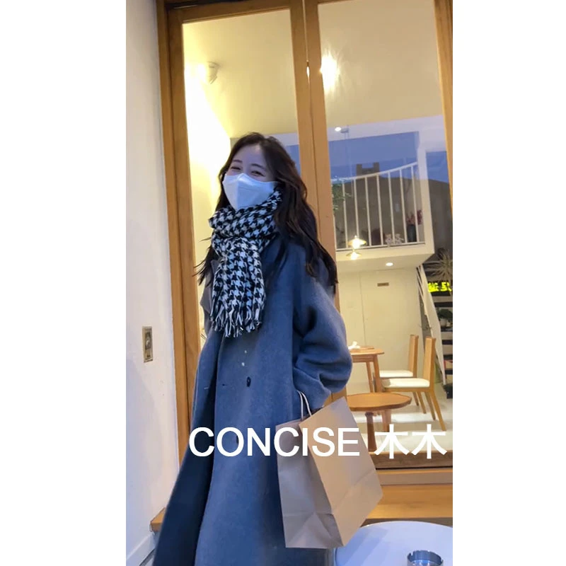 【唐小木】韩剧女主 韩版纯色中长款过膝双排扣外套冬季衫