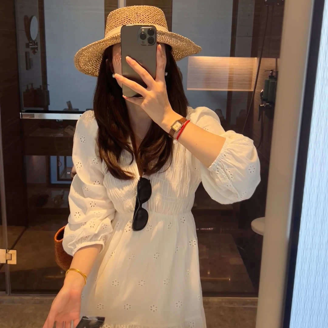 【唐小木】白月光女装连衣裙蕾丝显瘦气质长袖白色时尚法式设计感