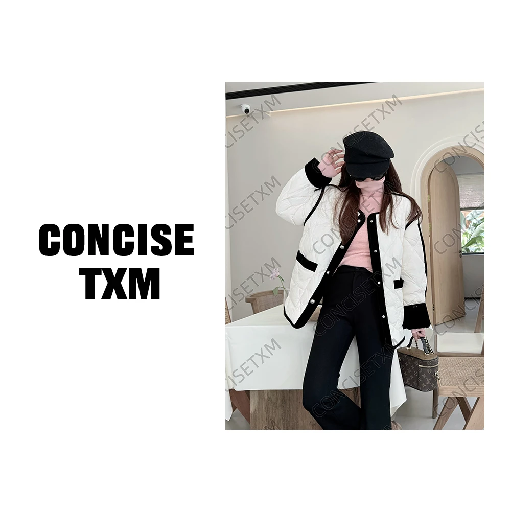 【唐小木】冬季时尚宽松百搭丝绒拼接保暖羽绒服 YR0662