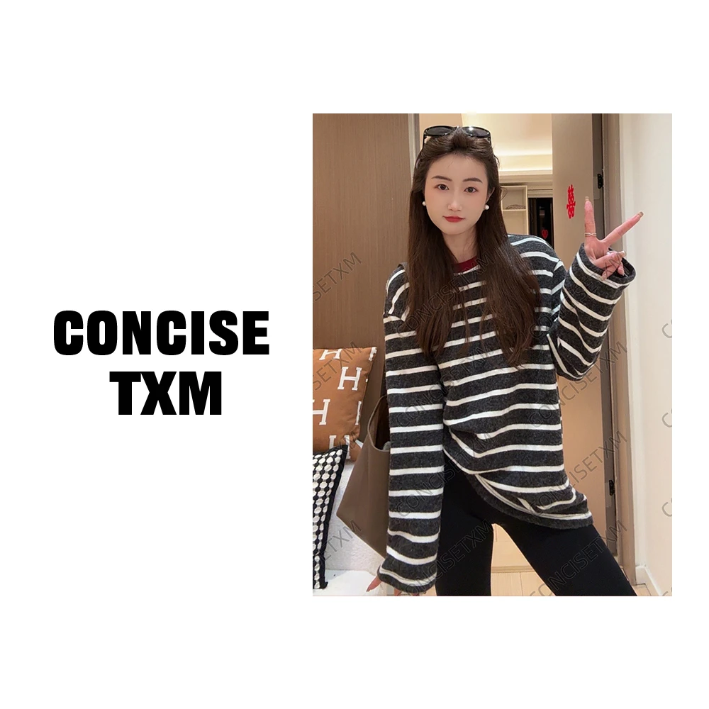 CONCISETXM条纹毛茸茸T打底衫秋冬新款打底叠穿针织衫  S0712