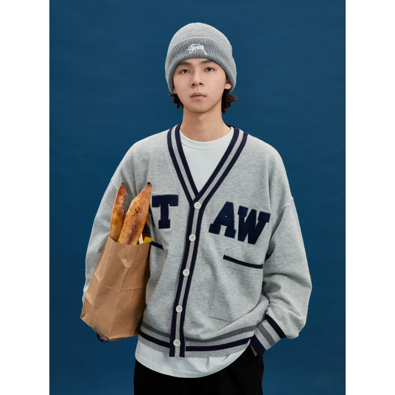 STAW毛巾绣LOGO开衫毛衣