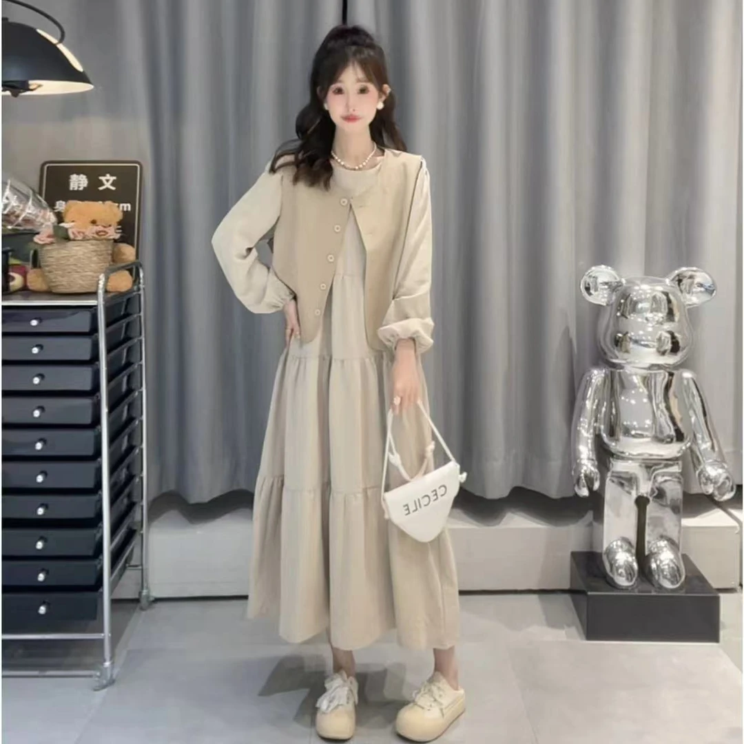 轻熟马甲连衣裙女新款初秋穿搭高级感气质长裙两件套