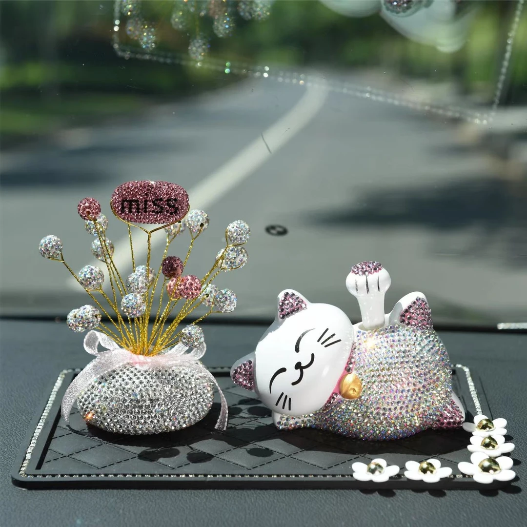 【汽车好物】新款情侣喵懒懒喵勤奋喵汽车中控台摆件装饰车载手工