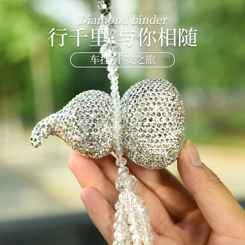 【汽车好物】简约风镶嵌葫芦【福】【禄】镶嵌水晶车载后视镜挂件