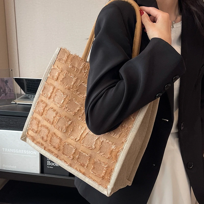 大容量帆布包包女2024新款时尚休闲单肩妈咪包学生上课手提通勤包