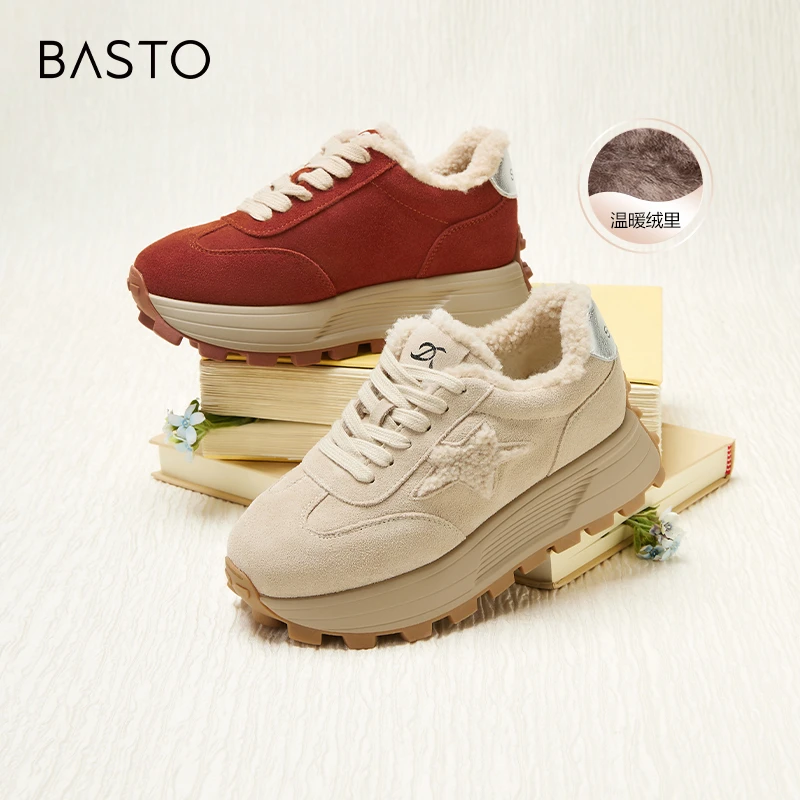 百思图2024冬季新款商场同款时尚复古阿甘鞋厚底女休闲鞋BG551DM4