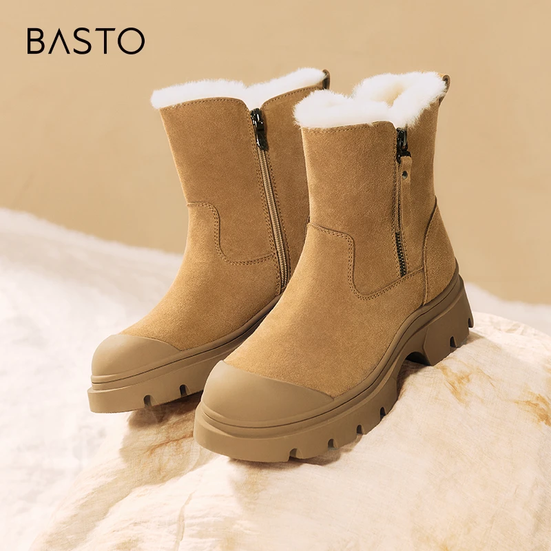 百思图2024冬季新款商场同款户外休闲雪地靴厚底女短靴L5728DD4