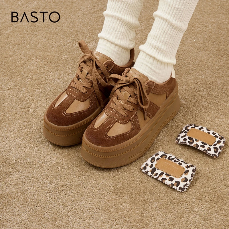 百思图2025春季新款商场同款复古运动德训鞋厚底女休闲鞋I7539AM5