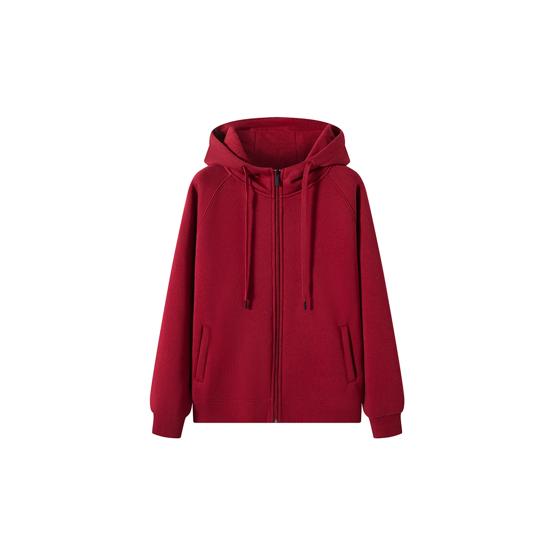 女款3126#【加绒拉链奥粒绒】冬季宽松纯色连帽女款拉链开衫厚卫衣