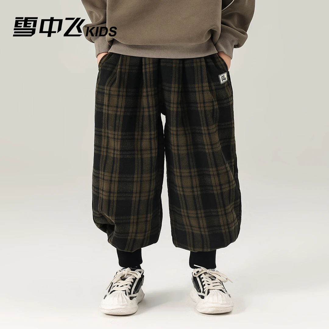 雪中飞KIDS童装男童格子裤子2023秋季新款束脚九分裤X30918285F