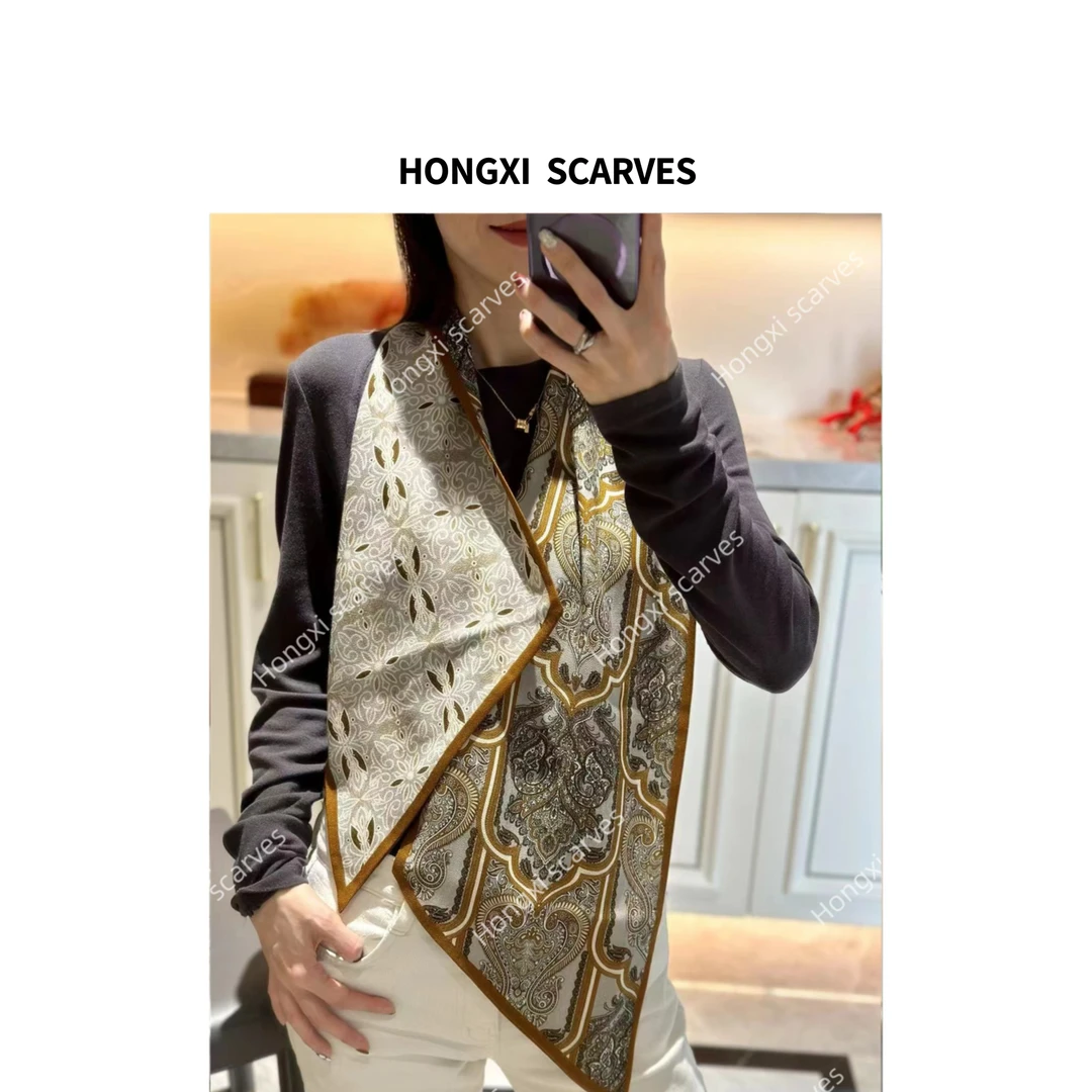 真丝羊毛AB面佩斯利花纹140*25长巾飘带女士丝巾围巾防晒披肩I011