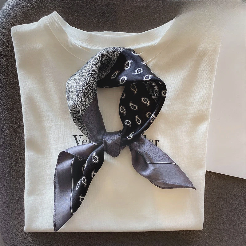 桑蚕丝单面奢侈灰腰果版53方巾女士真丝丝巾搭配围巾披肩外搭A069