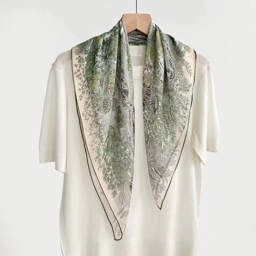 桑蚕丝单面西丽纱绿色雨林60方巾百搭女士夏日防晒披肩丝巾B216