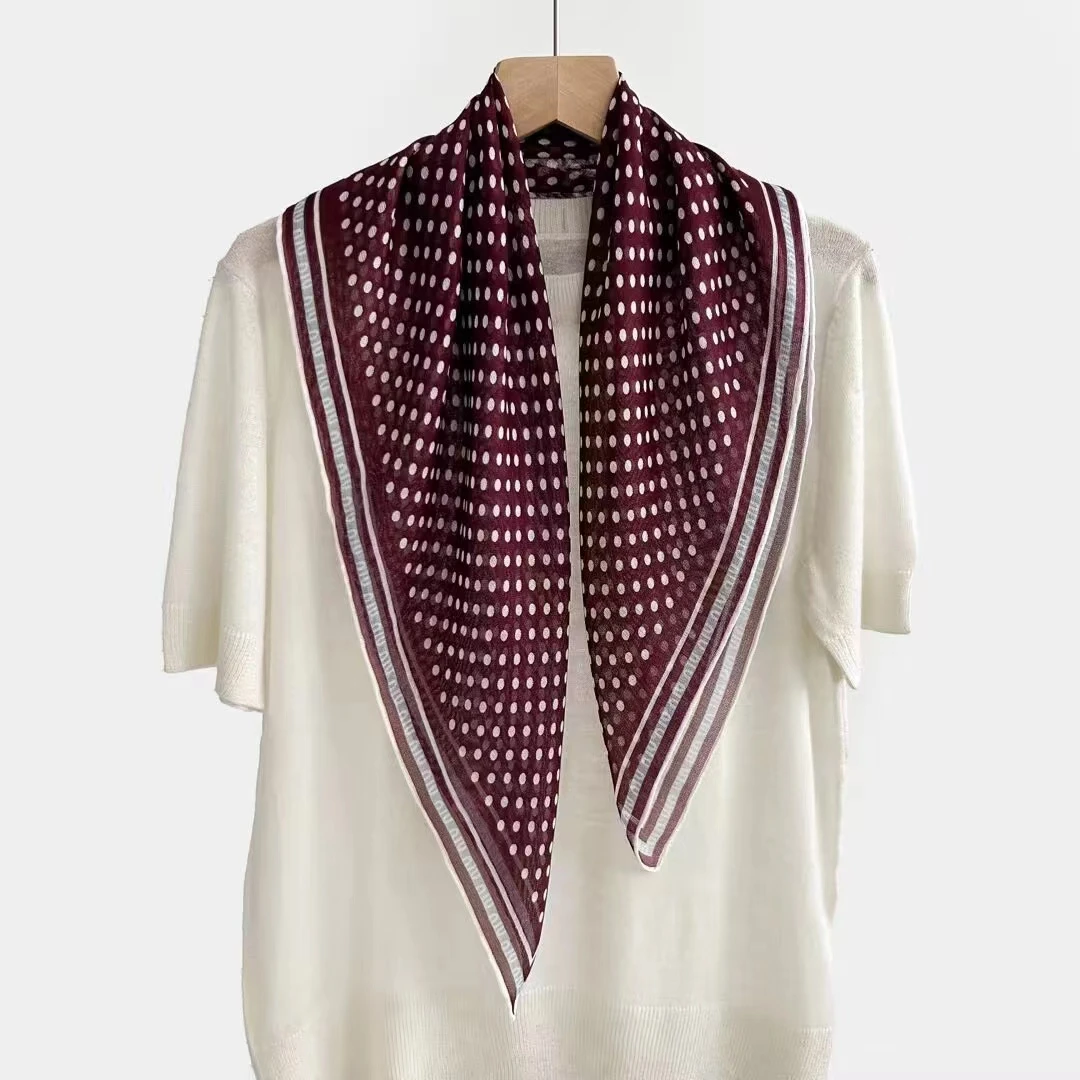 桑蚕丝单面西丽纱波尔多红小波点60方巾女士防晒披肩真丝丝巾B226