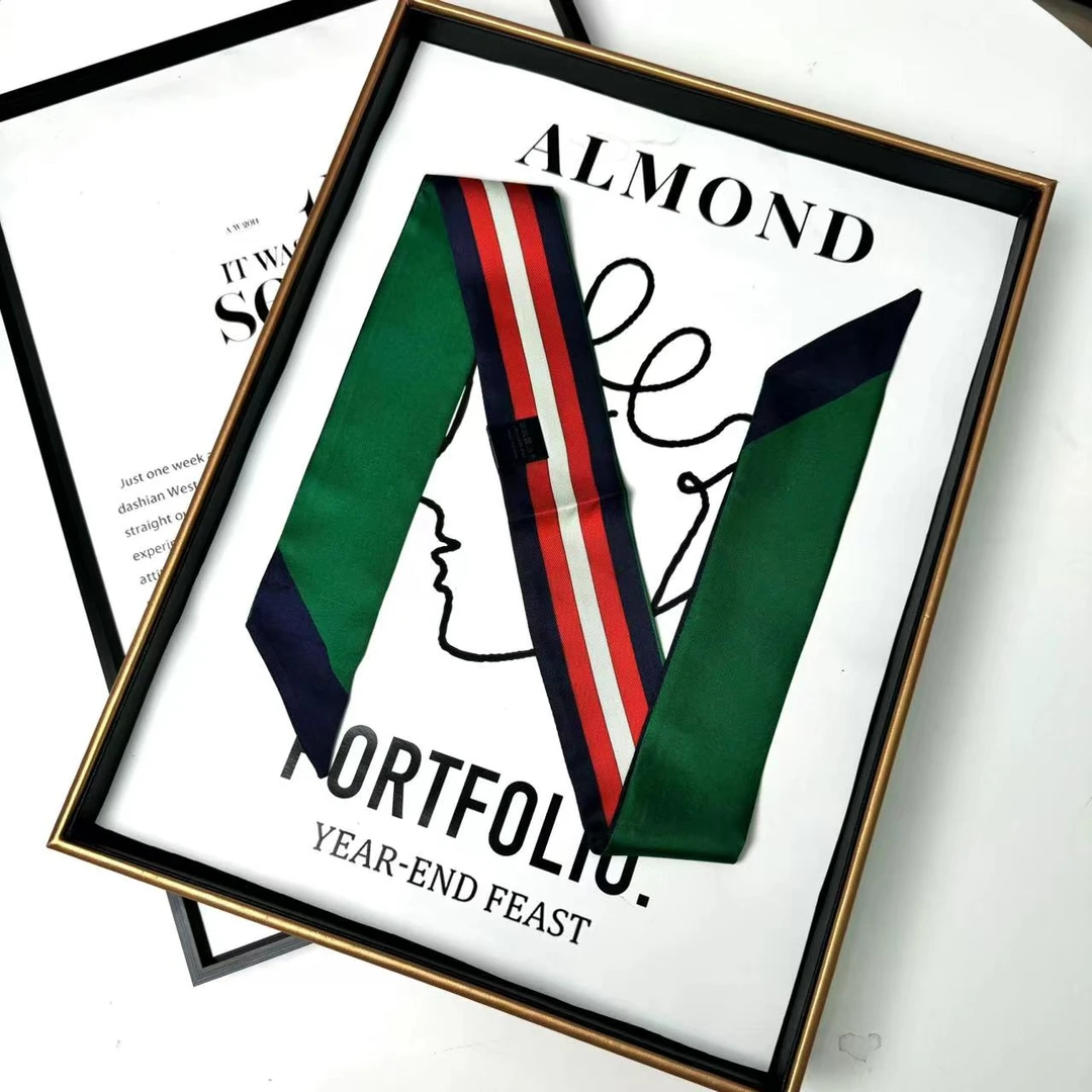 桑蚕丝双面深蓝条纹链条85x5女士多用发带韩式气质领巾时尚P007