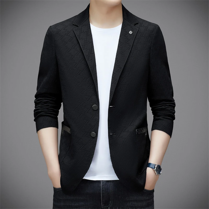 【专柜同款】2024年秋冬新款男士高档针织衫外套商务休闲西服上衣