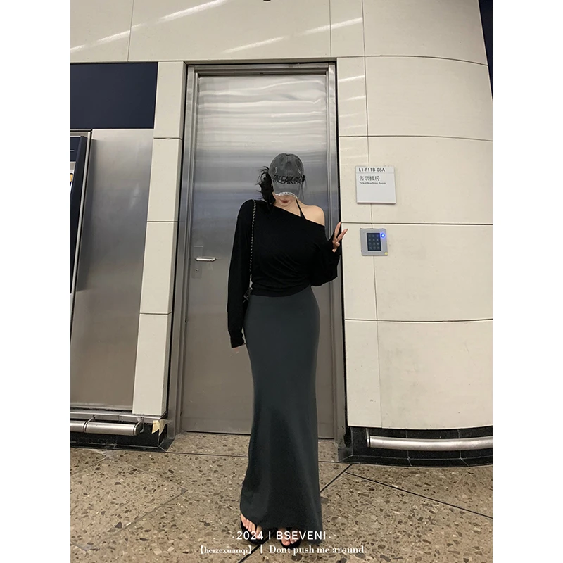 黑泽玄七显瘦遮肉上衣连衣裙秋季新款微胖修身收腰两件套女