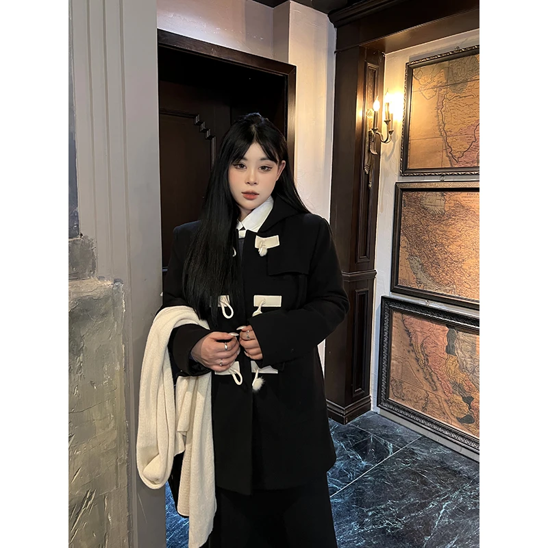 黑泽玄七微胖mm2022冬季新款韩系百搭短款毛呢外套女98224MN1552