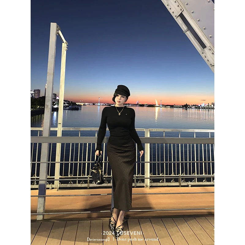 黑泽玄七“摩卡啵啵” 加厚两色时尚休闲百搭复古小众气质质感半裙