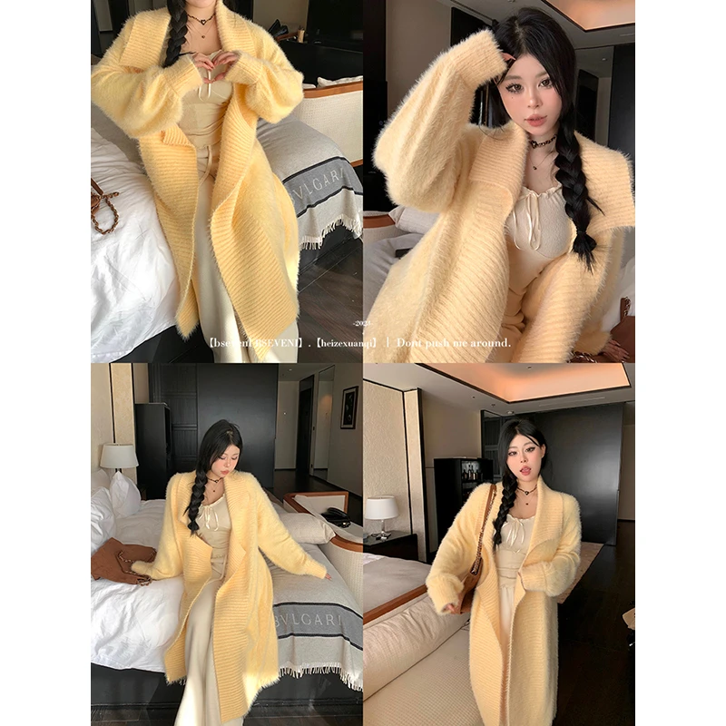 黑泽玄七微胖mm2023冬季新款毛衣显瘦垂感慵懒风软糯毛绒外套女