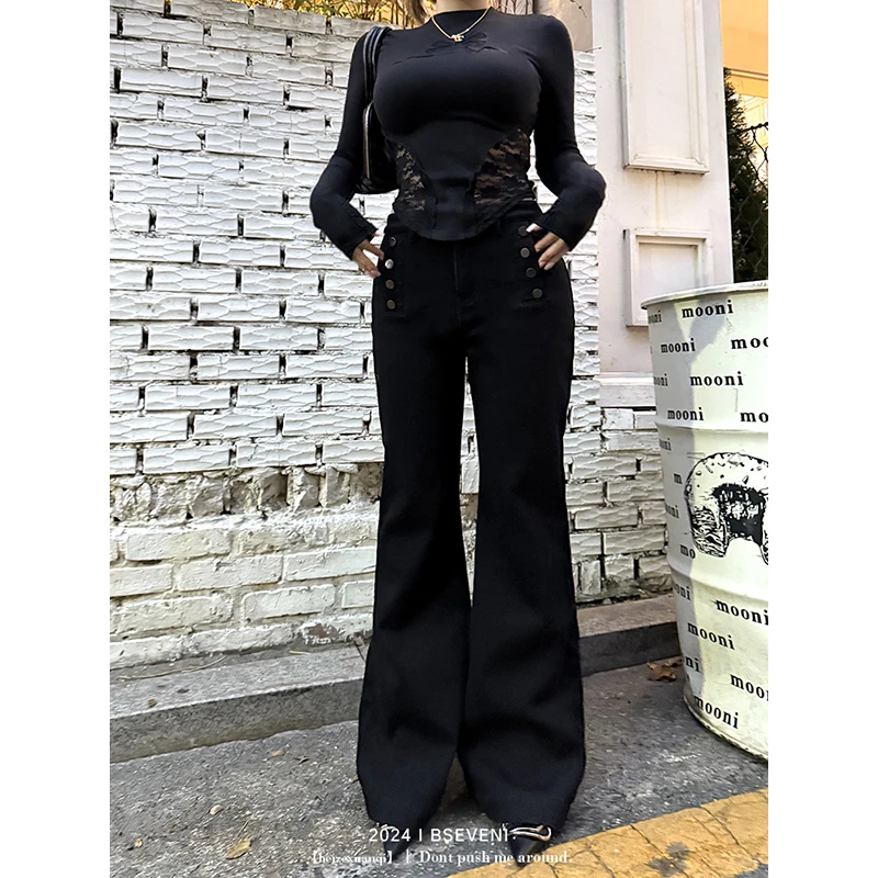 黑泽玄七冬季“火山绒牛仔裤系列”显瘦设计感加倍暖厚绒微喇牛仔裤