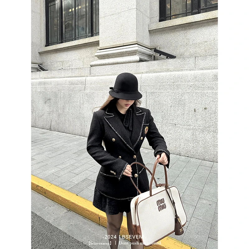 黑泽玄七黑金 伦敦秀场版含30%羊毛千金学院风金葱织外套小香显瘦